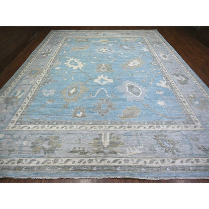 Oushak And Peshawar Wool Hand Knotted Rug Blue Gray 12.1X14.10 -O073457