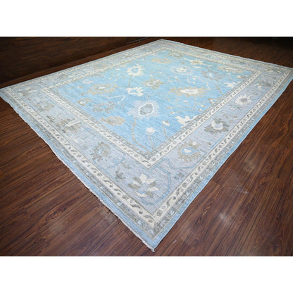 Oushak And Peshawar Wool Hand Knotted Rug Blue Gray 12.1X14.10 -O073457