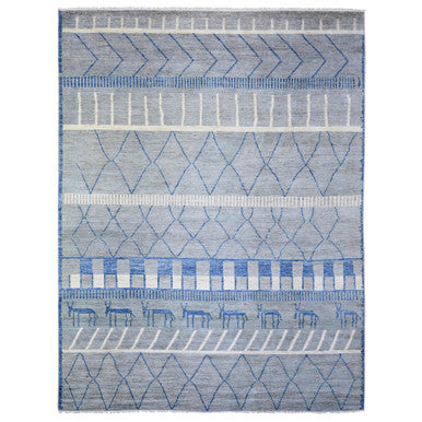 Tribal & Geometric Wool Hand Knotted Rug Grey No Border 8.9X11.6 -O073475
