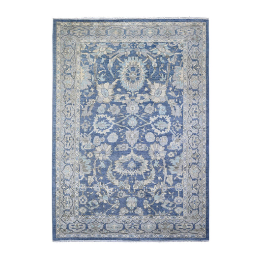 Oushak And Peshawar Wool Hand Knotted Rug Blue Gray 6.2X8.10 -O073483