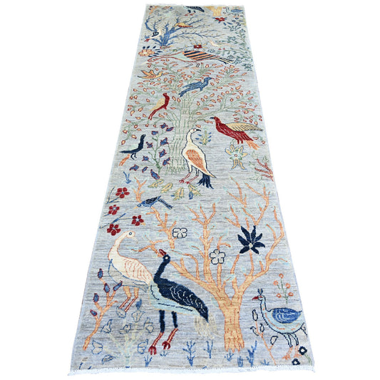 Oushak And Peshawar Wool Hand Knotted Rug Grey No Border 2.8X9.6 -O073488