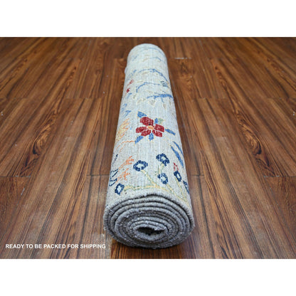 Oushak And Peshawar Wool Hand Knotted Rug Grey No Border 2.8X9.6 -O073488