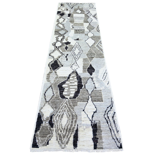 Tribal & Geometric Wool Hand Knotted Rug Ivory No Border 2.7X9.9 -O073489