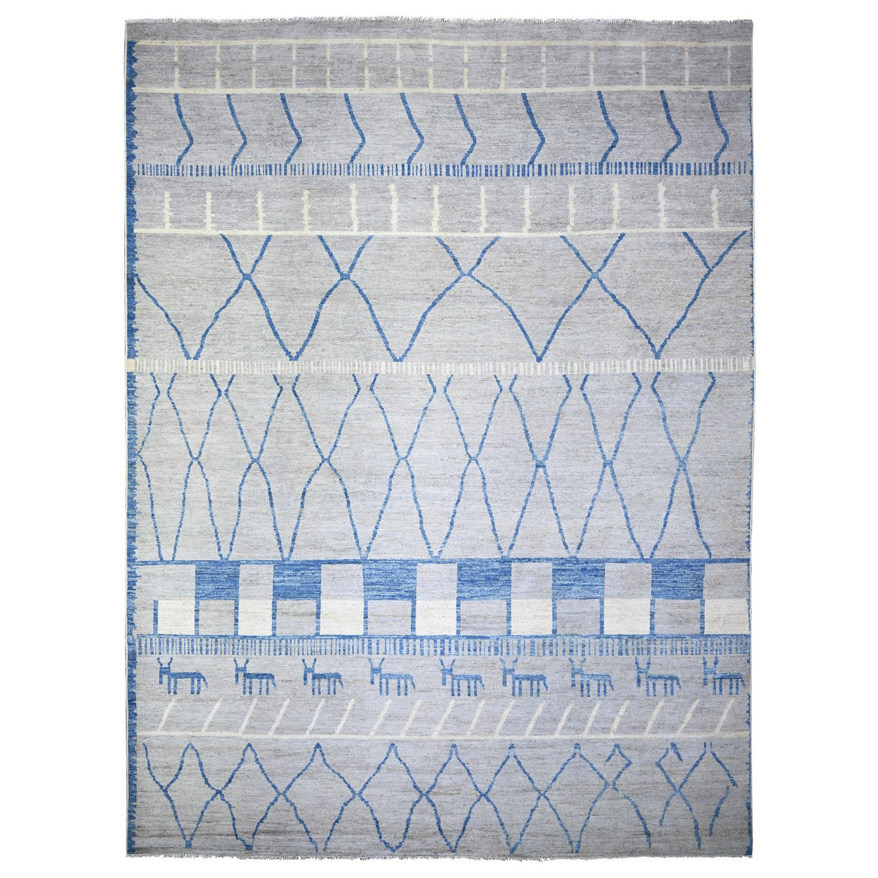 Gray 11'9" x 15'7" Tribal & Geometric Hand knotted Wool Rug - Sku: O073491