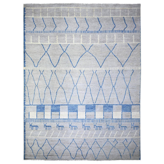 Tribal & Geometric Wool Hand Knotted Rug Grey No Border 11.9X15.7 -O073491