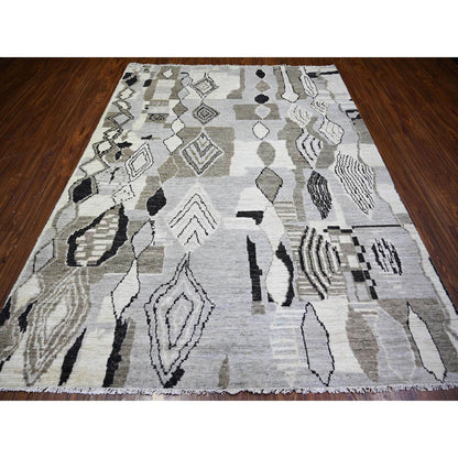 Tribal & Geometric Wool Hand Knotted Rug Ivory No Border 7.4X9.6 -O073492