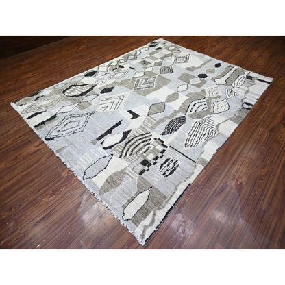 Tribal & Geometric Wool Hand Knotted Rug Ivory No Border 7.4X9.6 -O073492