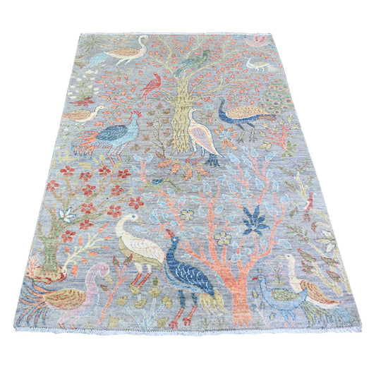 Oushak And Peshawar Wool Hand Knotted Rug Grey No Border 4.0X6.1 -O073496