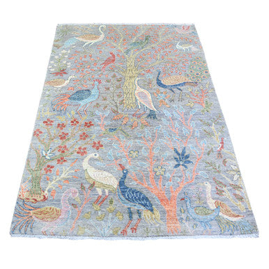 Oushak And Peshawar Wool Hand Knotted Rug Grey No Border 4.0X6.1 -O073496