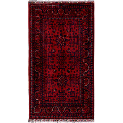 Tribal & Geometric Wool Hand Knotted Rug Red 2.9x4.11 -O0734