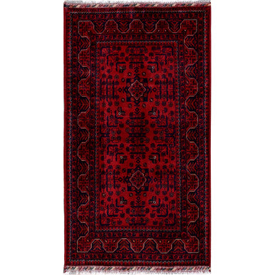 Tribal & Geometric Wool Hand Knotted Rug Red 2.9x4.11 -O0734