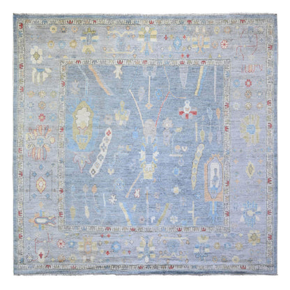 Oushak And Peshawar Wool Hand Knotted Rug Blue Gray 9.10X9.7 -O073520