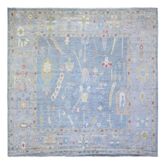 Oushak And Peshawar Wool Hand Knotted Rug Blue Gray 9.10X9.7 -O073520