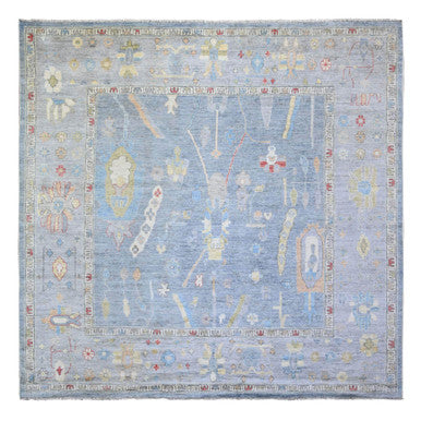 Oushak And Peshawar Wool Hand Knotted Rug Blue Gray 9.10X9.7 -O073520