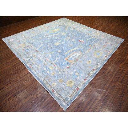 Oushak And Peshawar Wool Hand Knotted Rug Blue Gray 9.10X9.7 -O073520