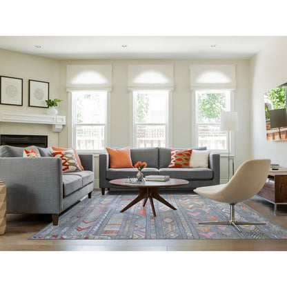 Tribal & Geometric Wool Hand Knotted Rug Grey No Border 8.2X9.8 -O073527