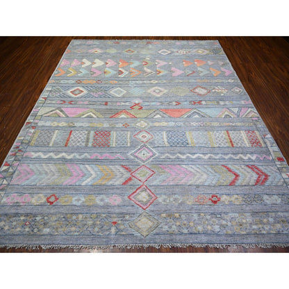 Tribal & Geometric Wool Hand Knotted Rug Grey No Border 8.2X9.8 -O073527