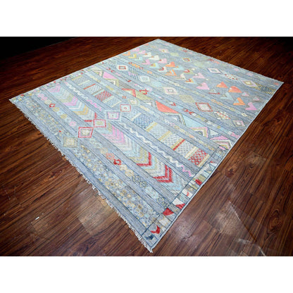 Tribal & Geometric Wool Hand Knotted Rug Grey No Border 8.2X9.8 -O073527