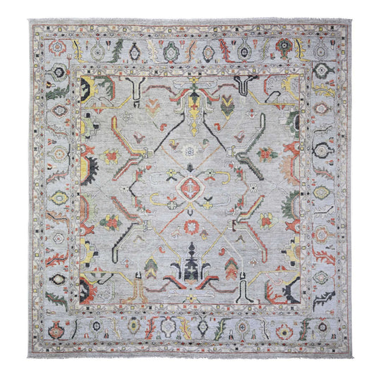Oushak And Peshawar Wool Hand Knotted Rug Grey Gray 11.7X11.9 -O073529
