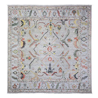 Oushak And Peshawar Wool Hand Knotted Rug Grey Gray 11.7X11.9 -O073529