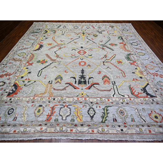 Oushak And Peshawar Wool Hand Knotted Rug Grey Gray 11.7X11.9 -O073529