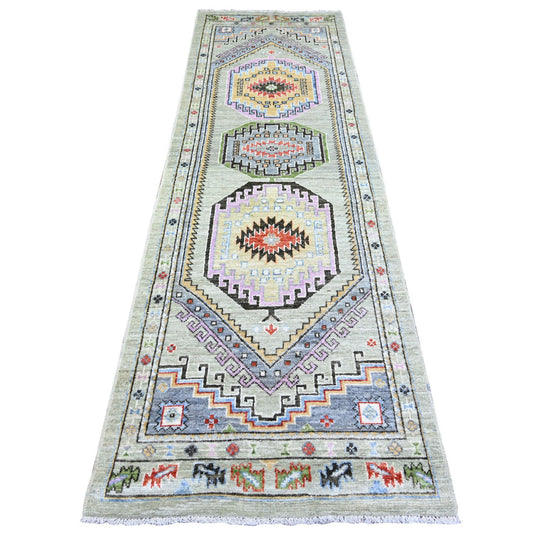 Oushak And Peshawar Wool Hand Knotted Rug Brown Brown 3.0X10.0 -O073536