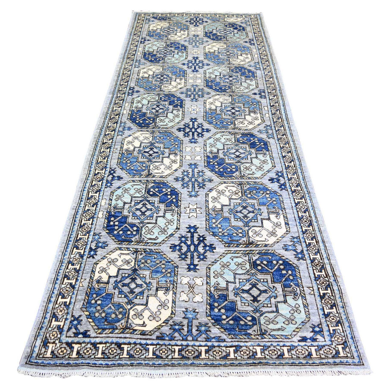 Gray 4'0" x 10'1" Tribal & Geometric Hand knotted Wool Rug - Sku: O073558