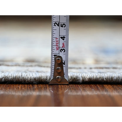 Tribal & Geometric Wool Hand Knotted Rug Grey Ivory 4.0X10.1 -O073558