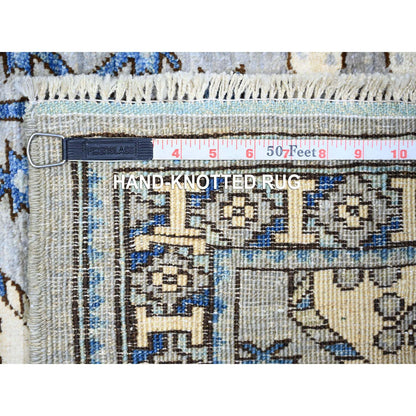 Tribal & Geometric Wool Hand Knotted Rug Grey Ivory 4.0X10.1 -O073558
