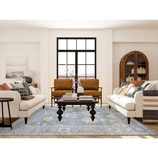 Oushak And Peshawar Wool Hand Knotted Rug Blue Gray 8.1X10.0 -O073575