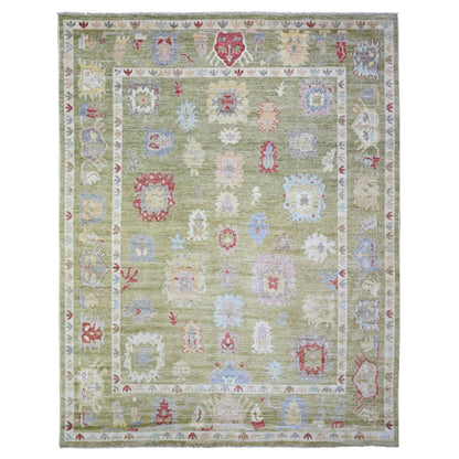 Oushak And Peshawar Wool Hand Knotted Rug Green Green 9.0X11.6 -O073581