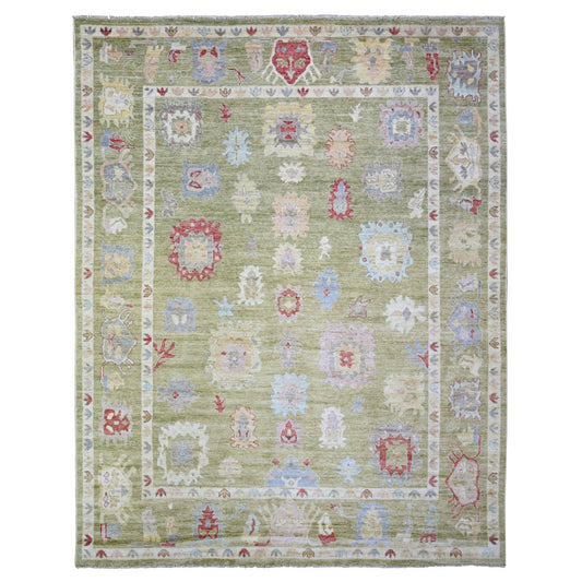 Oushak And Peshawar Wool Hand Knotted Rug Green Green 9.0X11.6 -O073581