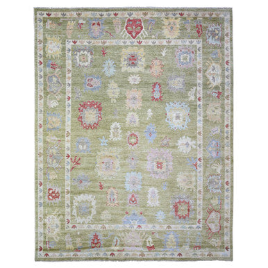 Oushak And Peshawar Wool Hand Knotted Rug Green Green 9.0X11.6 -O073581