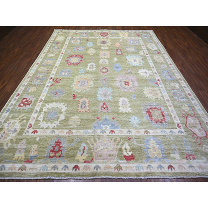 Oushak And Peshawar Wool Hand Knotted Rug Green Green 9.0X11.6 -O073581