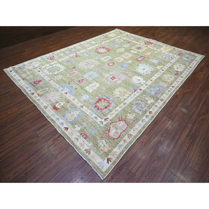 Oushak And Peshawar Wool Hand Knotted Rug Green Green 9.0X11.6 -O073581