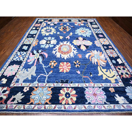 Oushak And Peshawar Wool Hand Knotted Rug Blue Blue 10.0X13.9 -O073583
