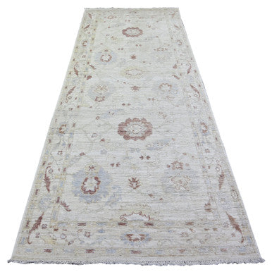 Oushak And Peshawar Wool Hand Knotted Rug Grey Gray 3.10X9.8 -O073585
