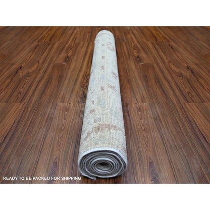 Oushak And Peshawar Wool Hand Knotted Rug Grey Gray 3.10X9.8 -O073585