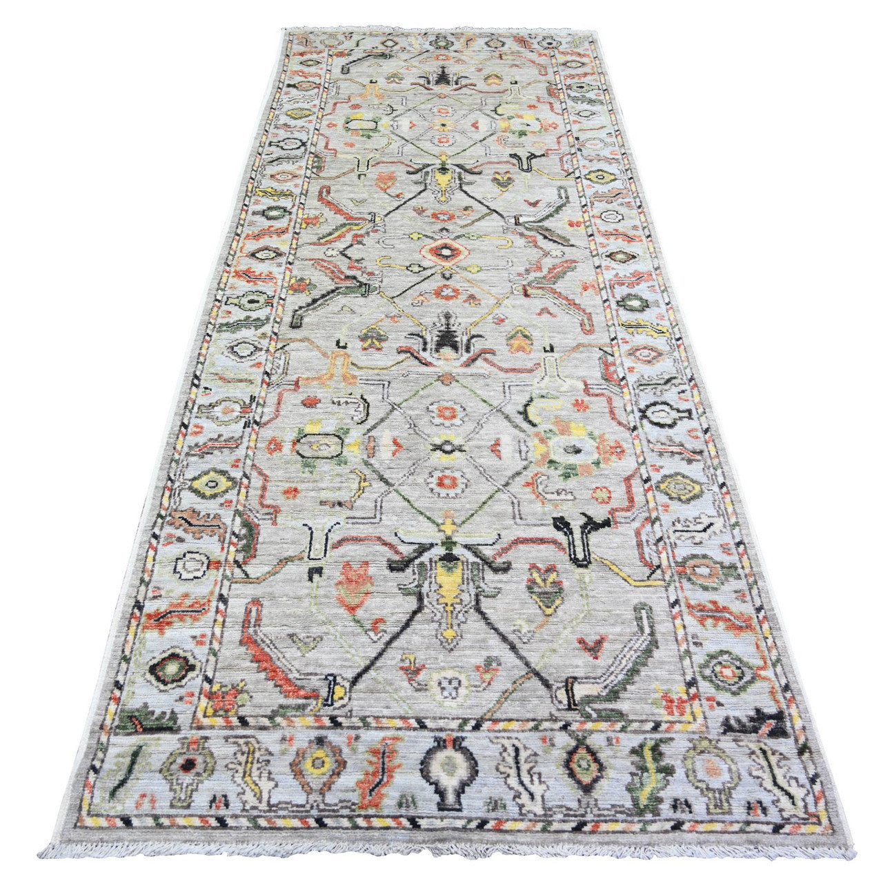 Gray 4'0" x 9'10" Oushak And Peshawar Hand knotted Wool Rug - Sku: O073588