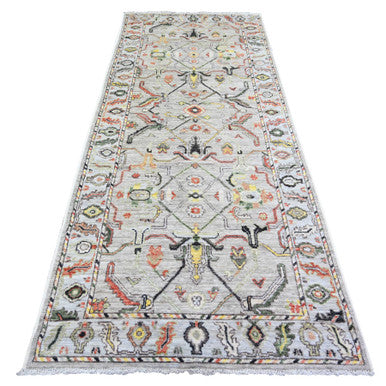 Oushak And Peshawar Wool Hand Knotted Rug Grey Gray 4.0X9.10 -O073588