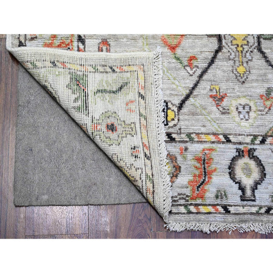 Oushak And Peshawar Wool Hand Knotted Rug Grey Gray 4.0X9.10 -O073588