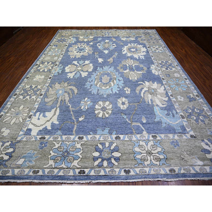 Oushak And Peshawar Wool Hand Knotted Rug Blue Gray 10.0X13.4 -O073589
