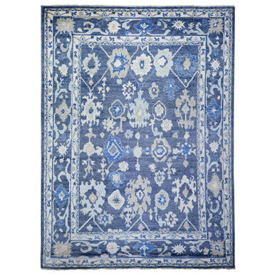 Oushak And Peshawar Wool Hand Knotted Rug Blue Gray 10.2X13.7 -O073590