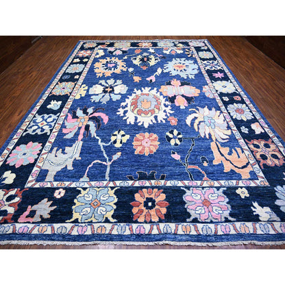Oushak And Peshawar Wool Hand Knotted Rug Blue Blue 10.0X13.9 -O073596