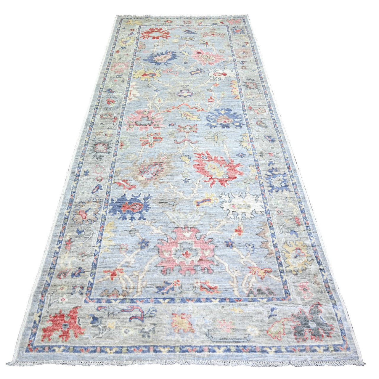Gray 4'0" x 10'0" Oushak And Peshawar Hand knotted Wool Rug - Sku: O073597