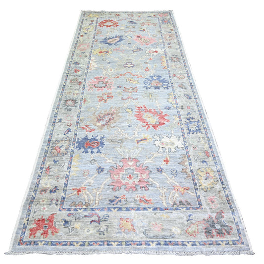Oushak And Peshawar Wool Hand Knotted Rug Grey Gray 4.0X10.0 -O073597