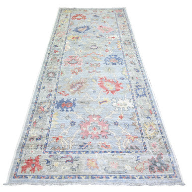 Oushak And Peshawar Wool Hand Knotted Rug Grey Gray 4.0X10.0 -O073597