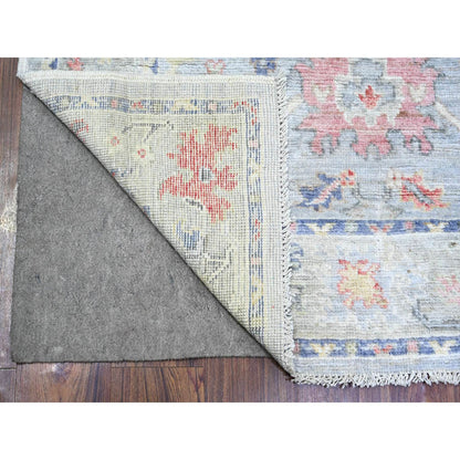 Oushak And Peshawar Wool Hand Knotted Rug Grey Gray 4.0X10.0 -O073597