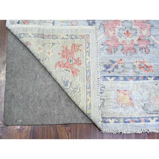 Oushak And Peshawar Wool Hand Knotted Rug Grey Gray 4.0X10.0 -O073597