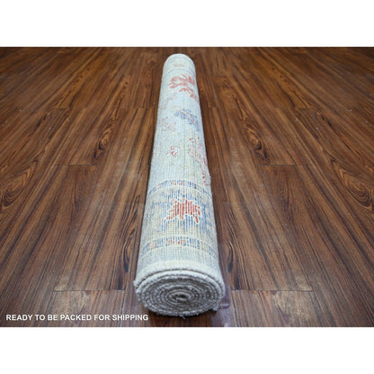 Oushak And Peshawar Wool Hand Knotted Rug Grey Gray 4.0X10.0 -O073597